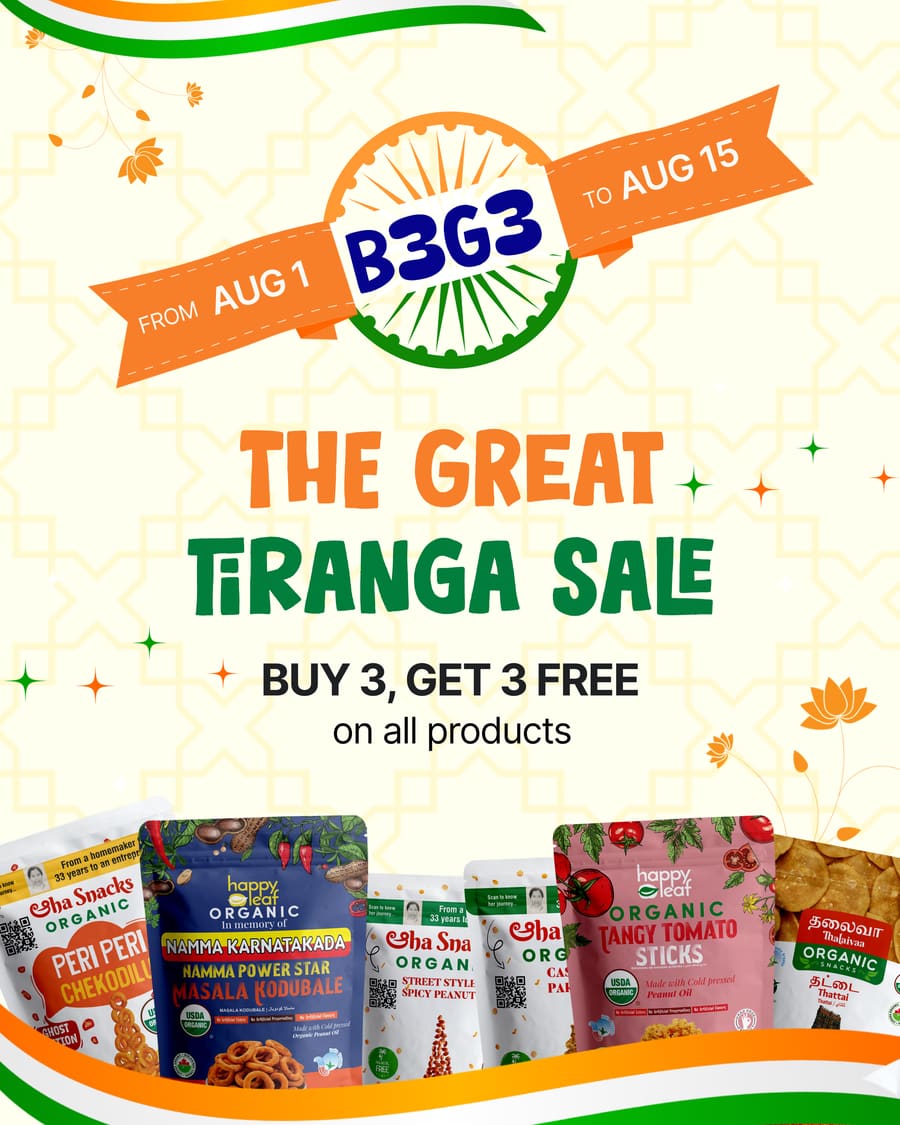 The Great Tiranga Sale — Buy 3 Get 3 Free on all products, August 1 to 15
